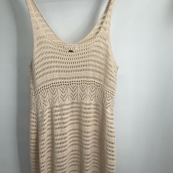 RIP CURL Crocheted Maxi Dress Beach Coverup Tan Large Cotton Vacation Relaxed - Picture 9 of 16